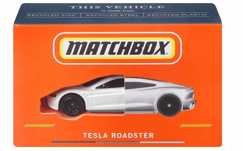 Presentazioni ufficiali per Matchbox Tesla Roadster il modellino Mattel con il 99% di materiali riciclati