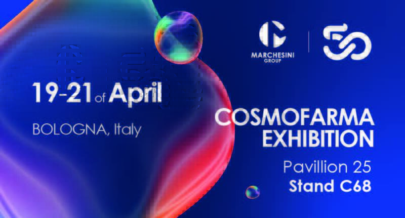 Banner che indica la partecipazione di Marchesini Group all’edizione 2924 di Cosmofarma Exhibition