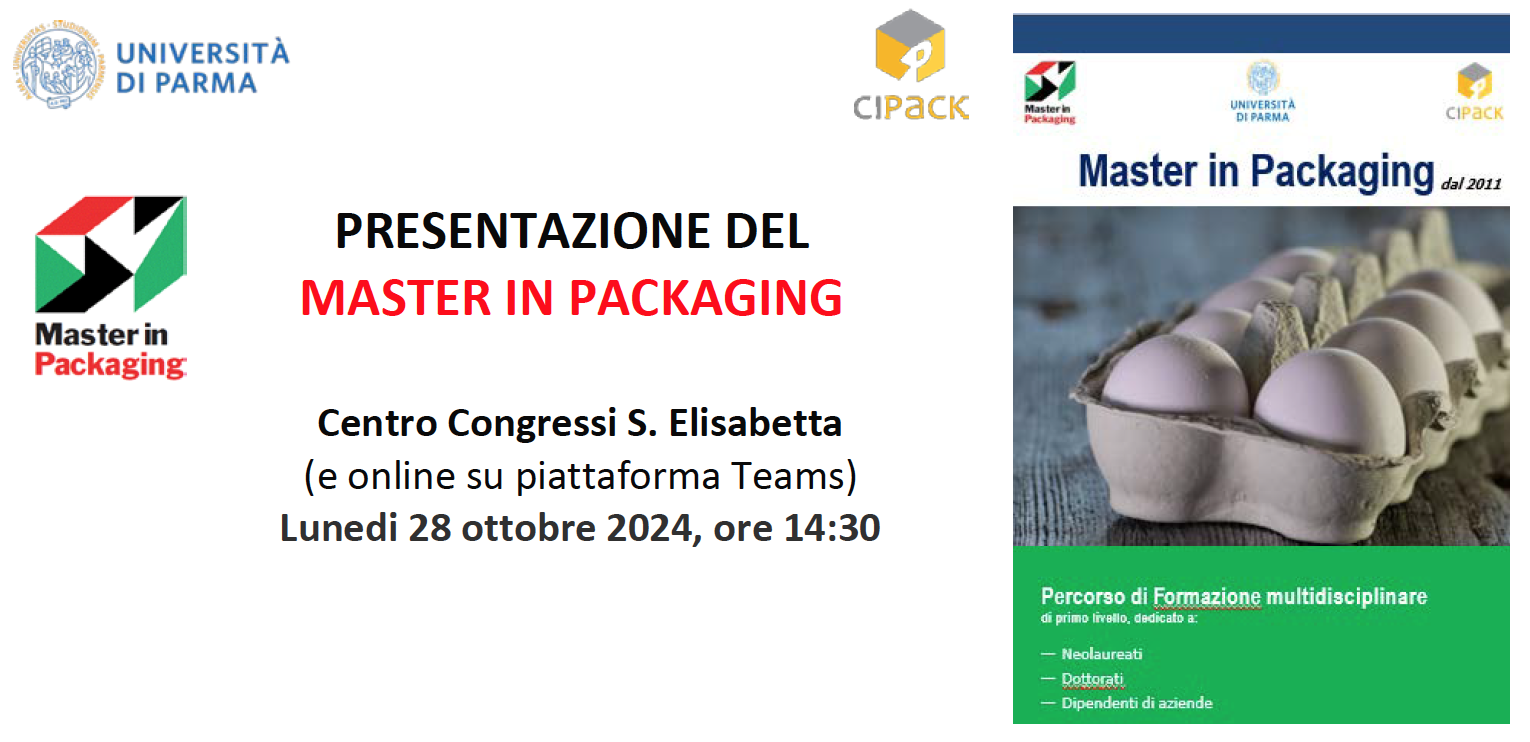 Locandina della presentazione all’edizione 20244/2025 del Master in Packaging UNIPR